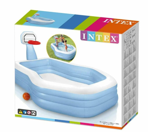 Дитячий надувний басейн Intex 57183 «Сімейний» (188*257 см, ↑130 см, борт: 32 см, об'єм: 682 л, ненадувне дно, серія: Swim Center, баск. кільце, м'яч) фото 5