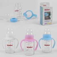 Пляшка скляна 55870 з силіконовою соскою, "BIMBO", 120 мл, 3 кольори, 1шт в коробці