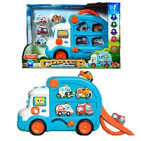 Сортер-мандрівник 66648 "WToys", ОЗВУЧУВАННЯ УКРАЇНСЬКОЮ МОВОЮ, підсвічування, казки, пісні, віршики, знімні машинки, запускач, в коробці