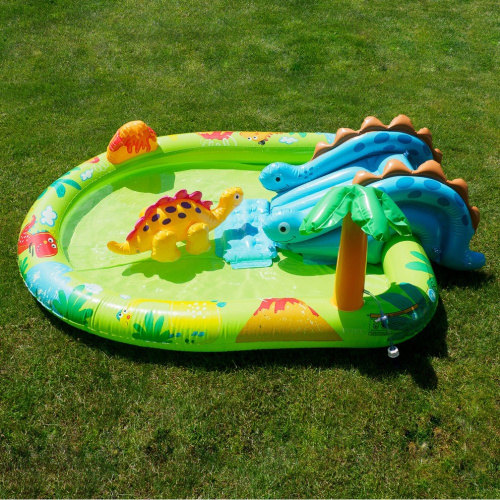 Дитячий надувний ігровий центр Intex 57166 «Дінопарк» (58*152*191 см, басейн 143 л, гірка, фонтан, динозавр, ненадувне дно, до 53 кг) фото 2