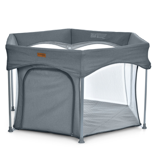 Манеж El Camino ME 1195 Dark Gray (74*117*145 см, шестикутний, вхід із застібкою-блискавкою, чохол, льон, темно сірий, до 15 кг)