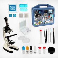 Мікроскоп 2110 підсвічування, збільшення у 300, 600, 1200 разів, інструменти, слайди, колби, інструкція, у валізі