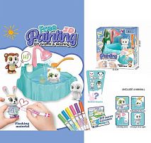Набір для творчості 823 4 флоксові фігурки тварин, помпова подача води, 6 кольорових фломастерів, ванночка, щіточка, в коробці