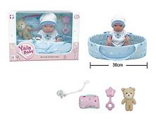 Пупс YL 2512 D-F гумовий, висота 30 см, кокон з ручками, подушечка, брязкальце, пустушка, в коробці