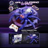 Павук на радіокеруванні 3704 довжина 20 см, підсвічування очей, бігає по стінах, вбудований акумулятор, пульт керування 2.4 G, в коробці