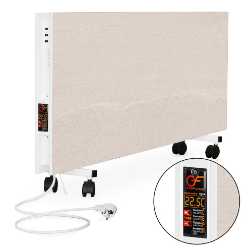 Електрична інфрачервона керамічна панель (обігрівач) EraFlyme C2/1200P (1.2 kW, 22 кв.м., бежева, клімат-контроль, двостороння, колеса, 6*45*90 см.) фото 3