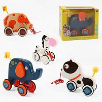 Каталка 327 /330/331/332 мотузочка, гумові накладки на колесах, в коробці, ВИДАЄТЬСЯ ТІЛЬКИ МІКС ВИДІВ