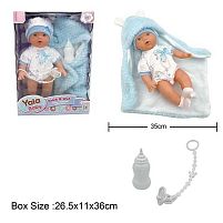 Пупс YL 2435 B-D гумовий, висота 33 см, п’є, ходить на горщик, пелюшка, пляшечка, пустушка, знімний одяг, в коробці