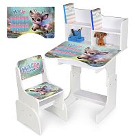 Дитяча парта-трансформер Bambi N 2071-27-1 «Magic animals» (регульована висота, стільчик, надбудова для книг, ящик під стільницею для канцтоварів)