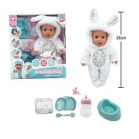 Пупс YL 2535 A-F висота: 35 см, на батарейках, звуки, сенсорні датчики, п’є, “ходить” на горщик, заплющує очі, підгузок, пляшечка, пустушка, горщ