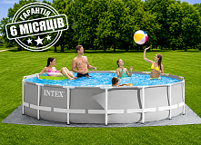 Каркасний басейн Intex 26724 (107*457 см., об'єм: 14614 л., картриджний фільтр-насос 3785 л/год, драбина, тент, підстилка, серія: Prism Frame)