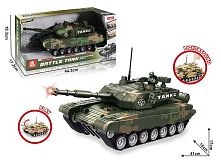 Танк 58024 A довжина 40см, світло, звук, корпус відкривається, башта обертається, рухомий люк та руки солдатика, в коробці