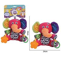 Брязкальце CH 6045-6 “Слоник”, текстильне, мелодії, шелесткі елементи, прорізувач, кріплення для підвішування, в пакеті