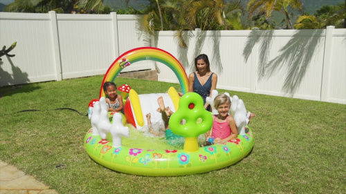 Дитячий надувний ігровий центр Intex 57154 «Під водою» (104*180*290 см, два басейна 206+175 л, гірка, фонтан, навіс, ненадувне дно, до 81 кг) фото 2