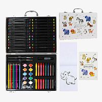 Набір для малювання C 77555 олівці, фарби, воскові олівці, маркери, розмальовка, стругачка, у валізі