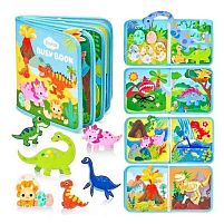 М'яка книжка-бізіборд 25009 "Динозаври", фетр, пальчикові ігри, шнурівка, елементи на липучках, в пакеті
