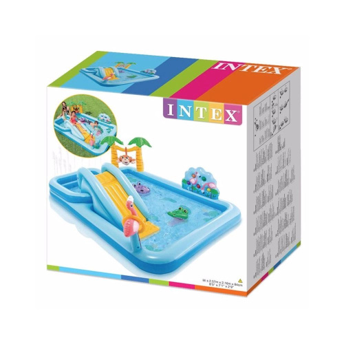 Дитячий надувний ігровий центр Intex 57161 «Пригоди в джунглях» (84*216*257 см, гірка, басейн 493 л, фонтан, кільця, м'ячики, ненадувне дно, до 80 кг) фото 10