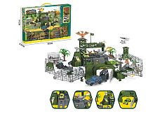 Парковка SY 9938 військова база, солдатики, спецтранспорт, гумові динозаври, клітки, наліпки, в коробці