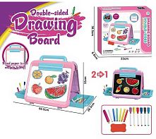 Дошка для малювання YM 66 двостороння: малювання маркерами та крейдою, 6 маркерів “пиши-витирай”, кольорова крейда, губка, тримач для крейди, в