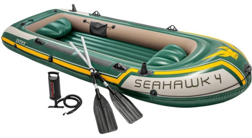 Човен надувний Intex 68351 «Seahawk 4 Set» (145*351 см, моторно-гребний, чотиримісний, трикамерний, весла, насос, надувне дно, до 480 кг.)