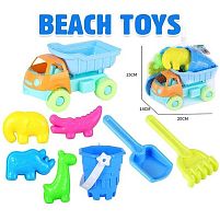 Пісочний набір CZ 3008 D машинка, відерце, 4 формочки, лопаточка, граблі, в сітці
