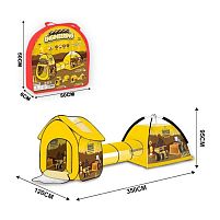 Дитячий ігровий намет з тунелем X-Toys 2052 C-1 «Будівельний майданчик»(95*120*350 см, вхід із застібкою-блискавкою, сумка)