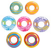 Коло дитяче надувне для плавання Intex 59256 (Ø91см, 7 кольорів, з ручками, вік 8+, до 80 кг)