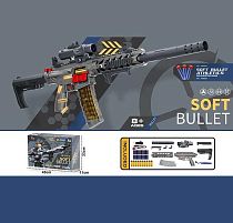 Автомат D 018 автоматичний принцип роботи, глушник, оптичний приціл, запобіжник, м’які патрони з гільзами, ремінець, акум. 7.4V, USB-кабель, в