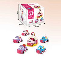 Набір машин BY 250 механічний запускач, 6 машинок з інерцією, гумові шини, в коробці