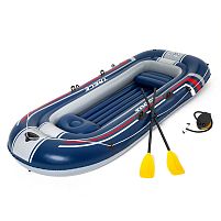 Човен надувний Bestway 61110 «Hydro-Forc™ Treck X3 Set» (26*307 см, гребний, тримісний, двокамерний, надувне дно, до 270 кг., весла, ножний насос)