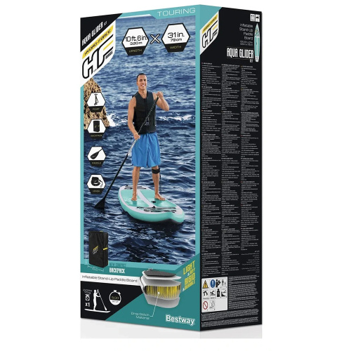 Надувна дошка для серфінгу (SUP-борд) Hydro Force Aqua Glider 10.6′ BestWay 65347 (12*79*320 см., весло, ліш, насос, сумка, до 120 кг.) фото 9