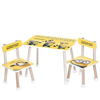 Дитячий столик Bambi M 501-27 «Міньони» (з двома стільчиками, ДСП, стіл: □40*60 см, ↑44,5 см, сидіння: □28,5*28,5 см, ↑25 см, силікон. захист ніжок)