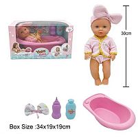 Пупс YL 2430 M-A п’є з пляшки, ходить на горщик, аксесуари, висота 30 см, ванна, в коробці