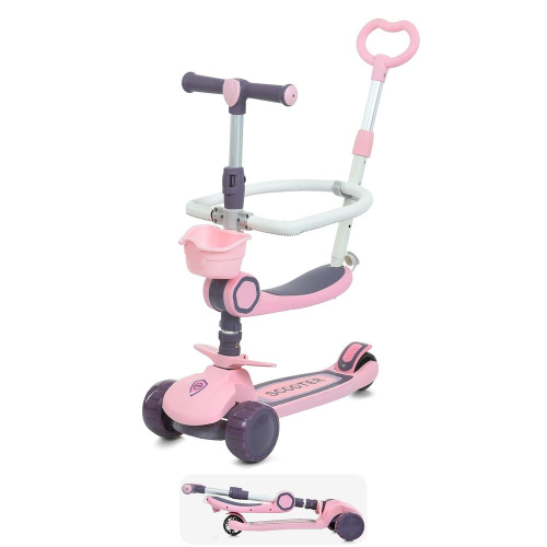 Самокат триколісний iTrike JR3-133-P (колеса: передні Ø4,4"/заднє Ø3,5"/PU, підсв, музика, гальмо: ножне/заднє, батьк. ручка, висота керма: 61-75 см)