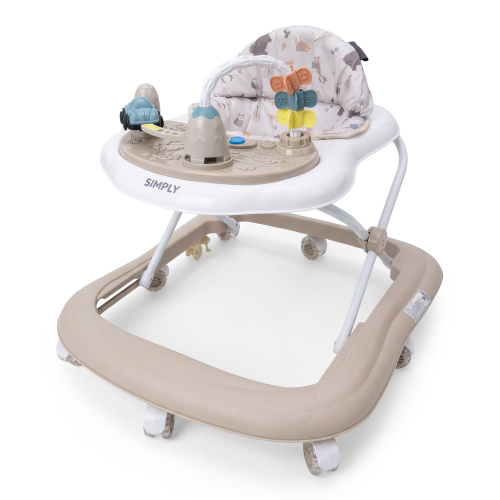 Ходунки дитячі El Camino ME 1215 Beige (колеса: 8 шт, стопори: музика, світло, кермо, рухомі деталі, біло-бежевий)