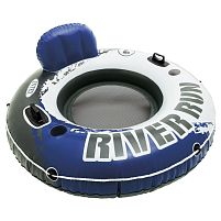 Надувне коло-крісло Intex 58825 «River Run» (Ø135 см, ручки, спинка, сітка на дні, підсклянники, мотузка, серія Sports, синє, до 120 кг, синє)