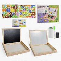 Дерев'яна магнітна дошка 16057 "WToys", магніти, фломастер, губка для стирання, крейда, в коробці