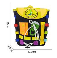 М'який рюкзак-бізіборд 25001 фетр, пальчикові ігри, шнурівка, годинник, ремінці, гофра, в пакеті