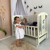 Ліжечко дитяче ЛІЛІ "Зайчик" шарнір-підшипник з відкидною боковиною+шухляда, (Слонова кістка)