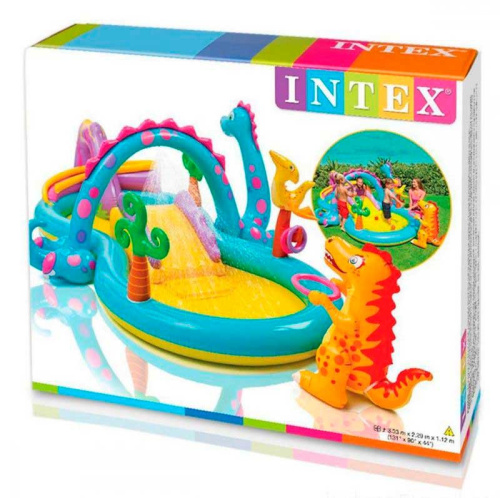 Дитячий надувний ігровий центр Intex 57135 «Планета динозаврів» (112*229* 333 см, водна гірка, басейн 290 л, фонтан, кільце, ненадувне дно, до 80 кг) фото 5