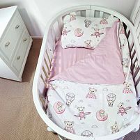 Змінний комплект постільної білизни для овального ліжечка "Ведмедик на місяці" 91960 тканина РАНФОРС, розмір 110*90 см "Bimbo"