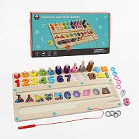 Логічна дерев’яна дошка C 74259 цифри, гра з кілочками, сортер за кольорами, магнітний стилус, в коробці