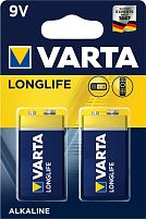 Картинка  Батарейка VARTA LONGLIFE 6LR61 BLI 2 ALKALINE (04122101412) магазин cd-market
