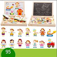 Дерев'яна магнітна дошка C 73977 “Дітлахи”, магнітні пазли, дошка пиши-стирай, в коробці
