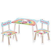 Дитячий столик Bambi M 501-34 «Hello Kitty» (з двома стільчиками, ДСП, стіл: □40*60 см, ↑44,5 см, сидіння: □28,5*28,5 см, ↑25 см, силік.зах. ніж.)