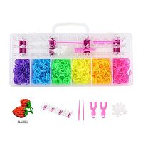 Набір резиночок для плетіння D 887 6 кольорів, пластикова фурнітура, рогатки, гачки, верстат, інструкція, в боксі