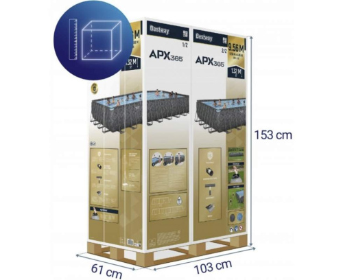 Каркасний басейн BestWay 561KJ (956*488*132 см., об'єм: 52231 л., пісочний фільтр-насос 8327 л/год, наповн. Polysphere, драбина, тент, серія: APX 365) фото 11