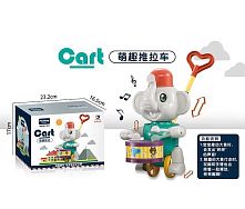 Каталка 0356-2 "Слоненятко", розмір - 13х14х61 см, рухомі елементи, звук барабану, ручка, в коробці