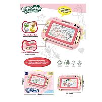 Дошка для малювання X-Toys QS 28002-3 (колір-РОЖЕВИЙ “Динозавр”, магнітна, кольорова, 4 штампи, у коробці)