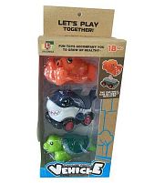 Набір машин 2689 3 змінні корпуси, платформа на колесах, інерційний механізм, прогумовані колеса, в коробці